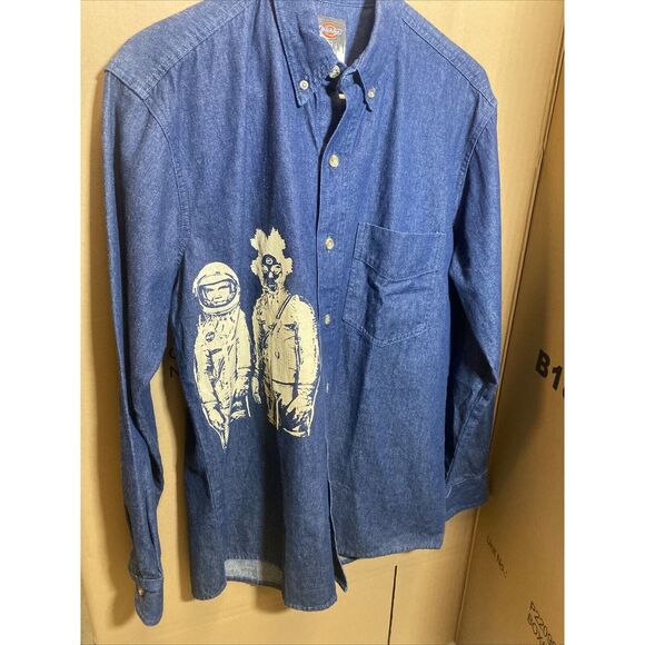 Dickies Denim BSIDE Collab SIGNED Astronaut Graphic Long Sleeved Shirt Men's S - Picture 7 of 9
